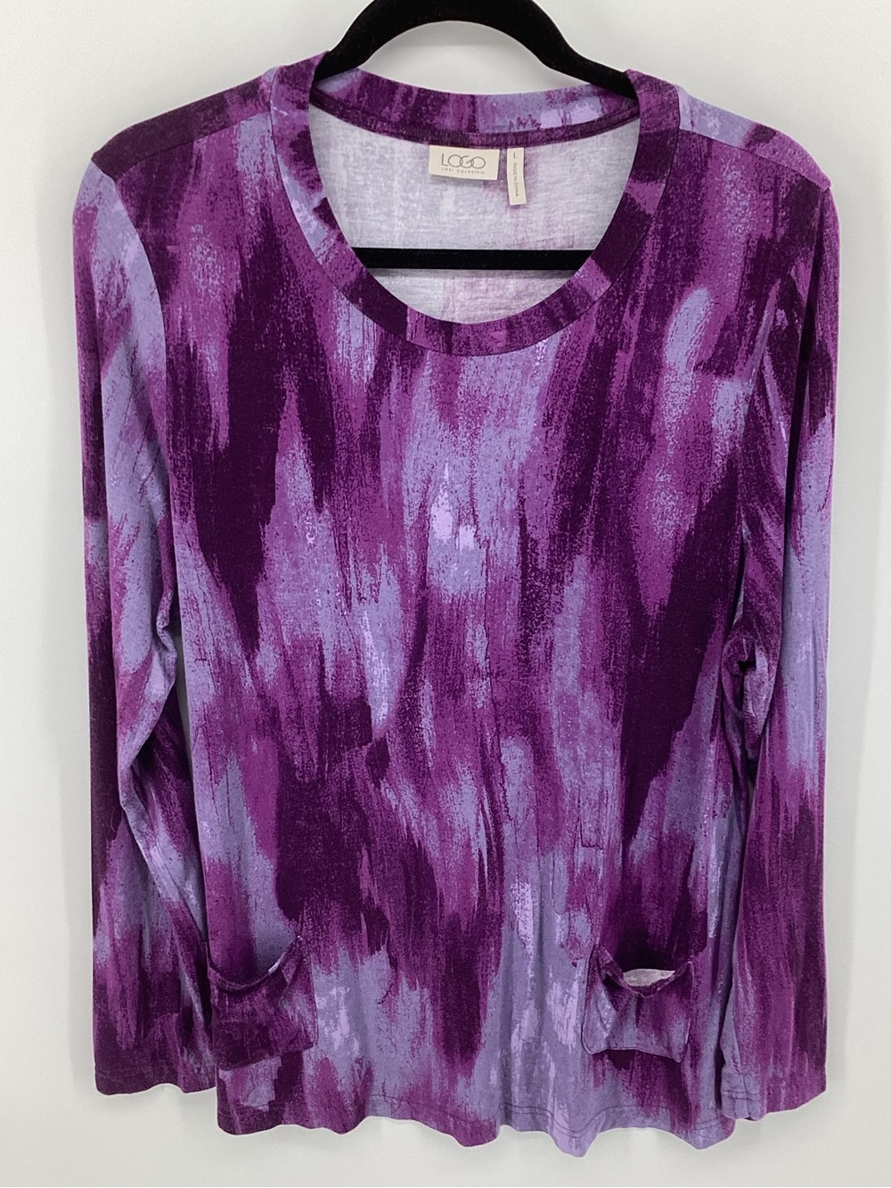 LOGO by Lori Goldstein Purple Brushstroke Long Sleeve Tee